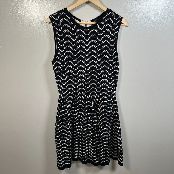 Ted Baker Bryena Fit & Flare Dress Size 4 US 8 Black Geometric Knit Event - Picture 2 of 10